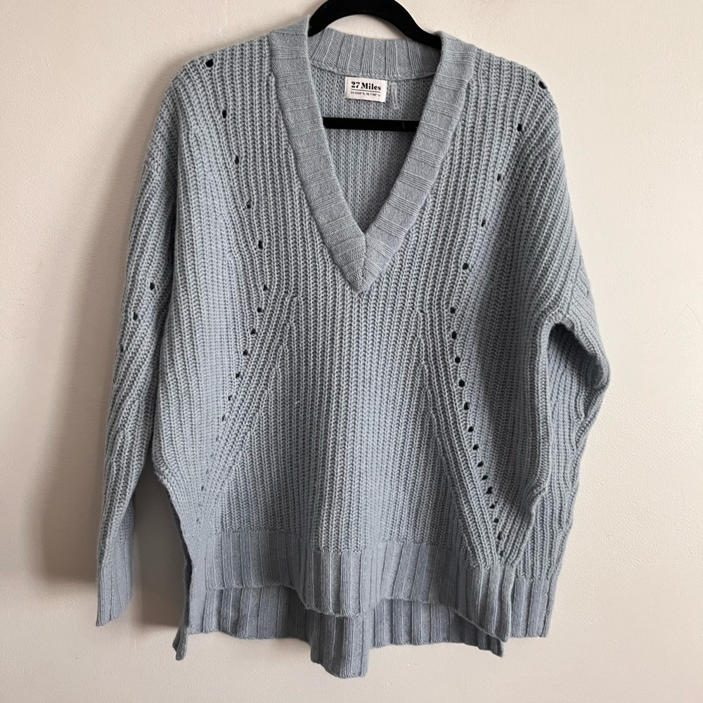 Revolve 27 Miles V Neck Eyelet Pullover Cashmere Wool Blend Hi-low Sweater
